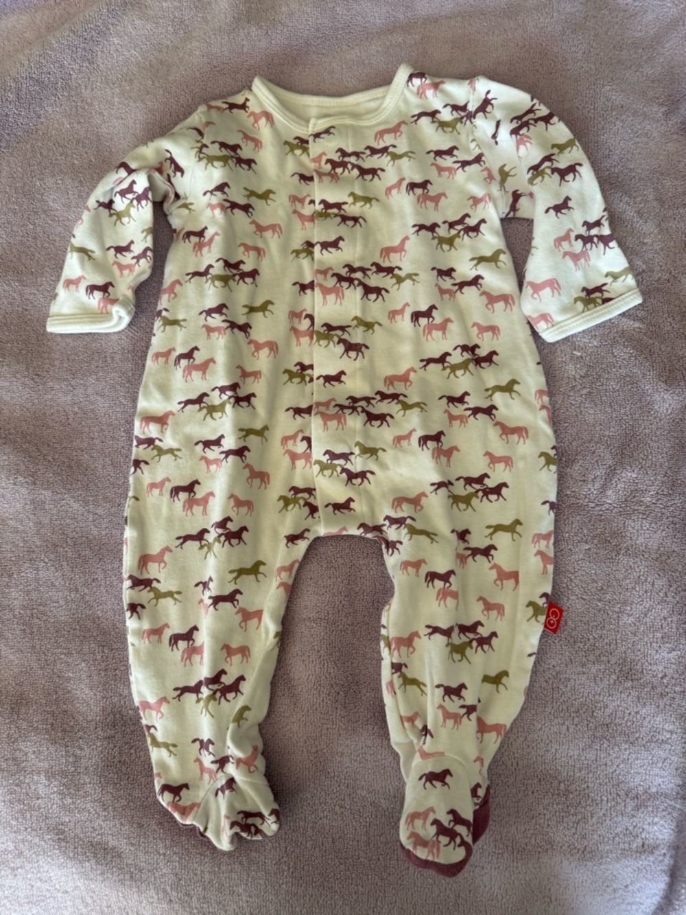 Magnetic Me Cream Footed Pajamas with Pink, Olive, and Plum Horses